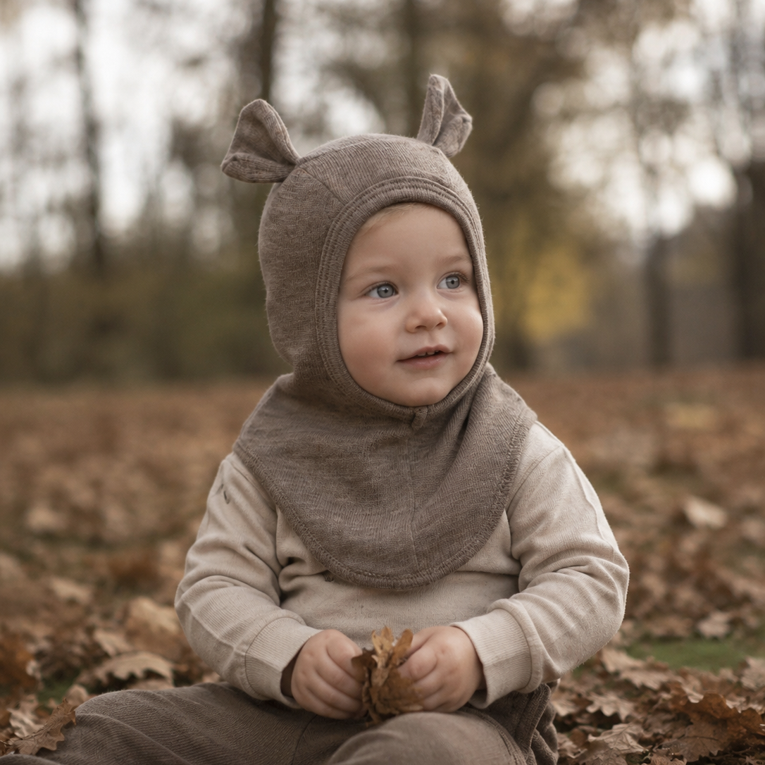 HUTTEliHUT - Balaclava Ears Wool Rib Melange 48/6-12m