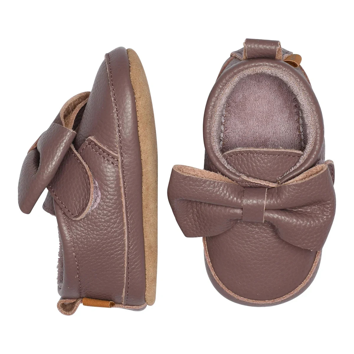 Bow leather slippers - Elderberry