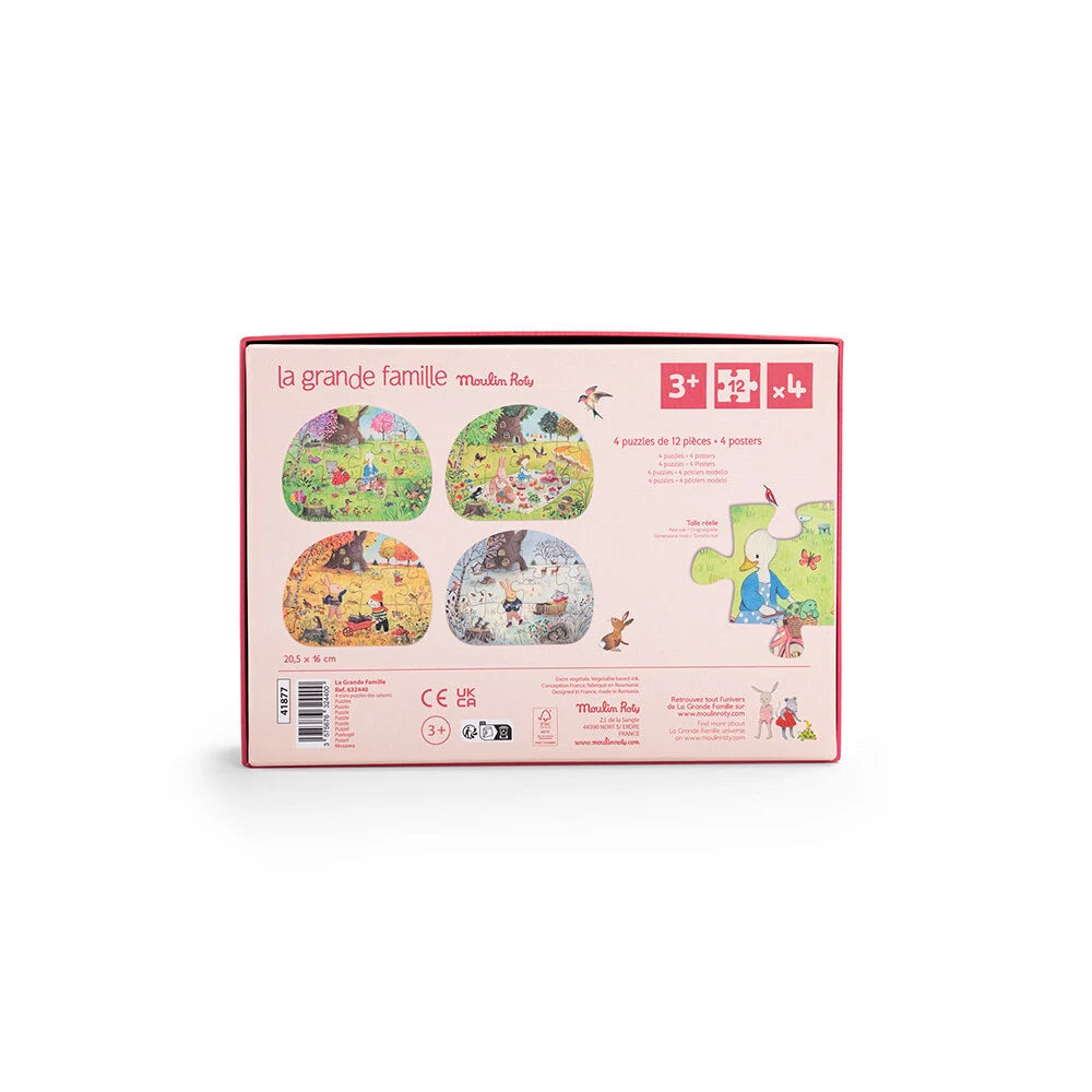 Moulin Roty - Mini puslespil 4x12 brk - Årstiderne - La Grande Famille