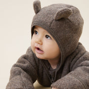 HUTTEliHUT - Pram Suit Ears Wool Fleece Brown Melange 92/2Y