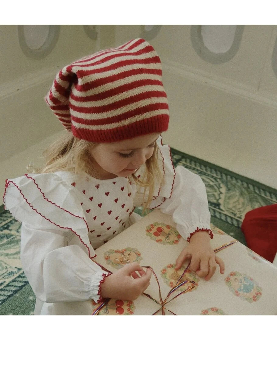 Nissehue strik m. striber