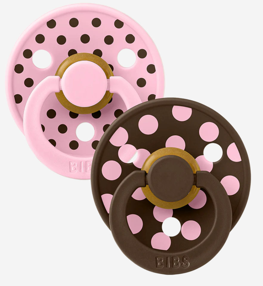 Bibs Colour 2 pack - Polka baby pink/mocha - size 2
