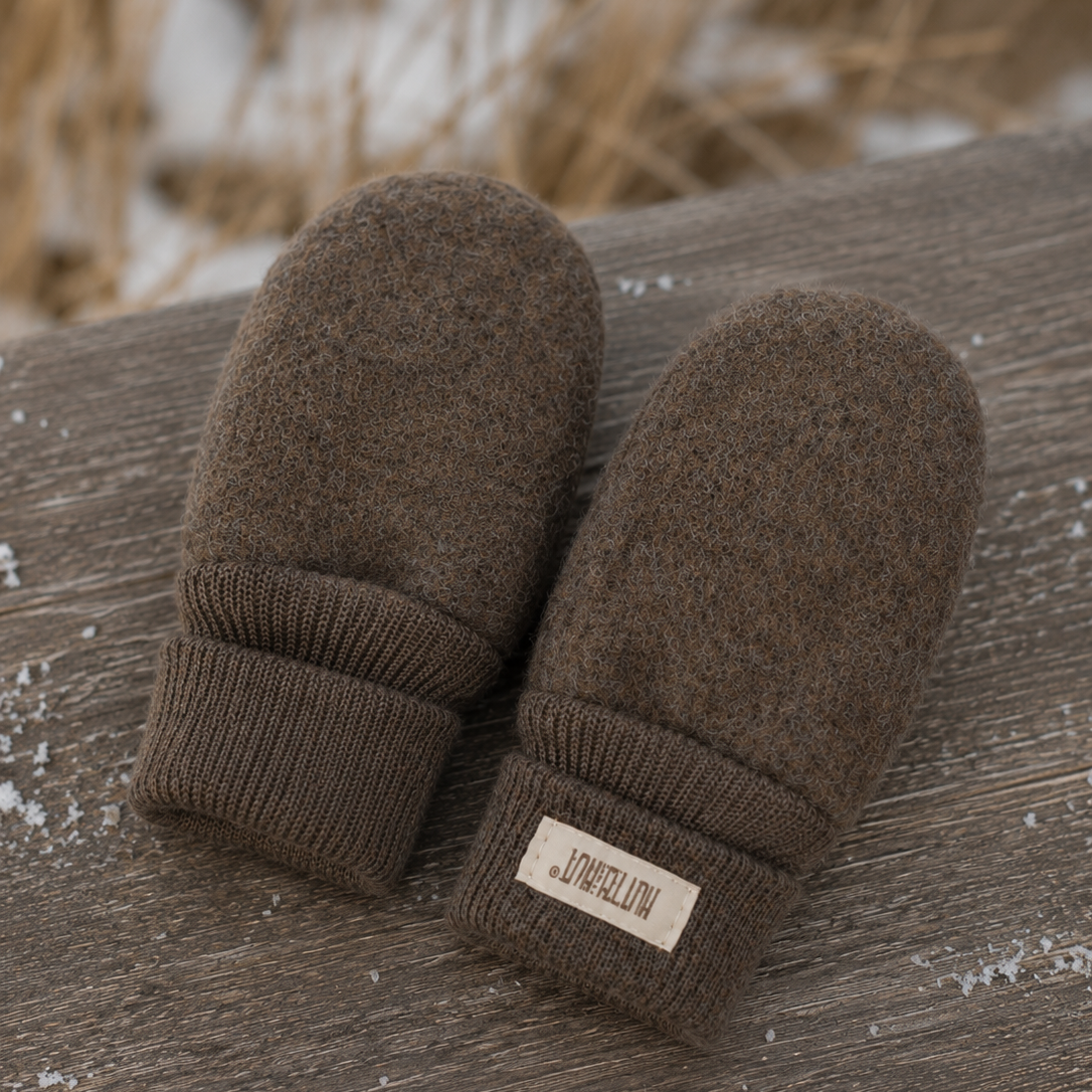 HUTTEliHUT - Mittens Wool Fleece Brown Melange 48/6-12m