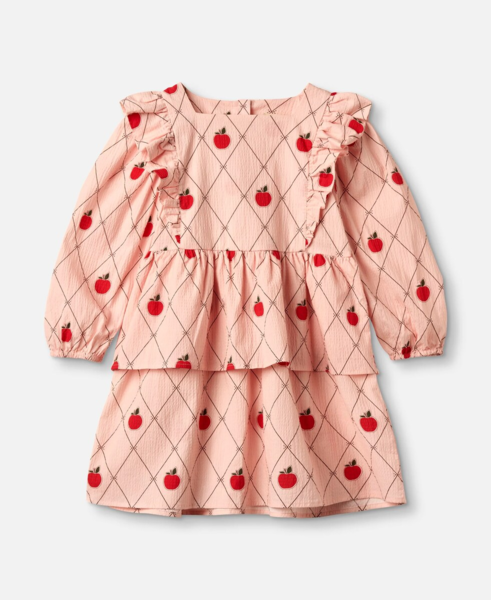 APPLE LS DRESS - PEACH WHIP AOP