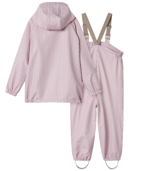 Oddy Sæt - Regntøj - Lyserød Stribet