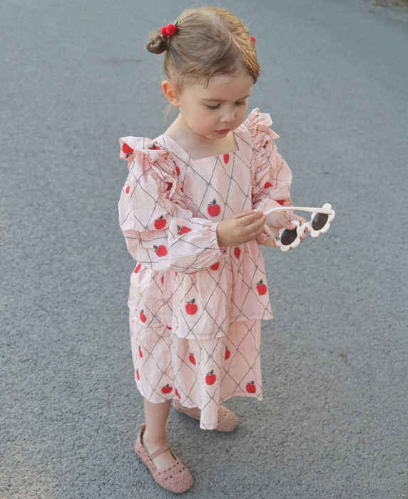 APPLE LS DRESS - PEACH WHIP AOP
