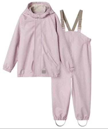 Oddy Sæt - Regntøj - Lyserød Stribet